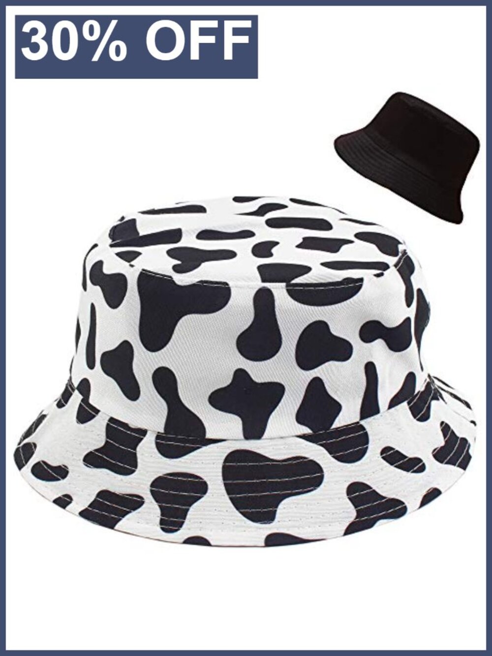 Reversible Bucket Hat Cow Print Cotton Sun Hat Women Packable Beach